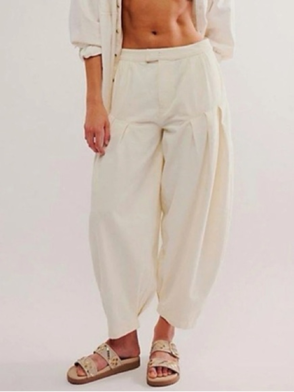 Free People Sarina Ivory Pleated Balloon Casual Dress Pants 8 NWOT